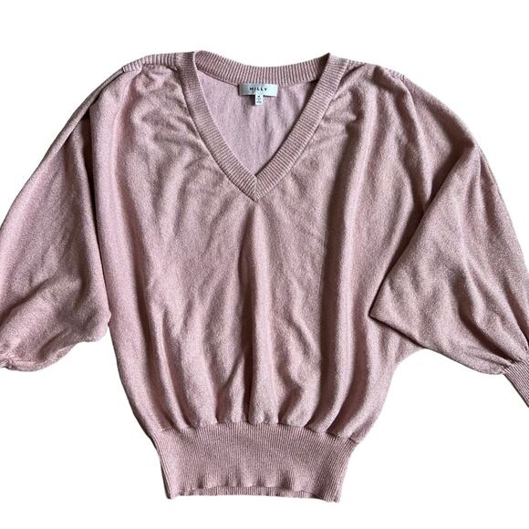 Milly Womens Metallic Pink Dolman Sleeve Slouchy Knit V Neck Sweater Top Size M - Picture 3 of 9